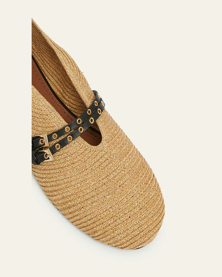 Paper Straw Mary Jane Ballerina Flats - Image 6