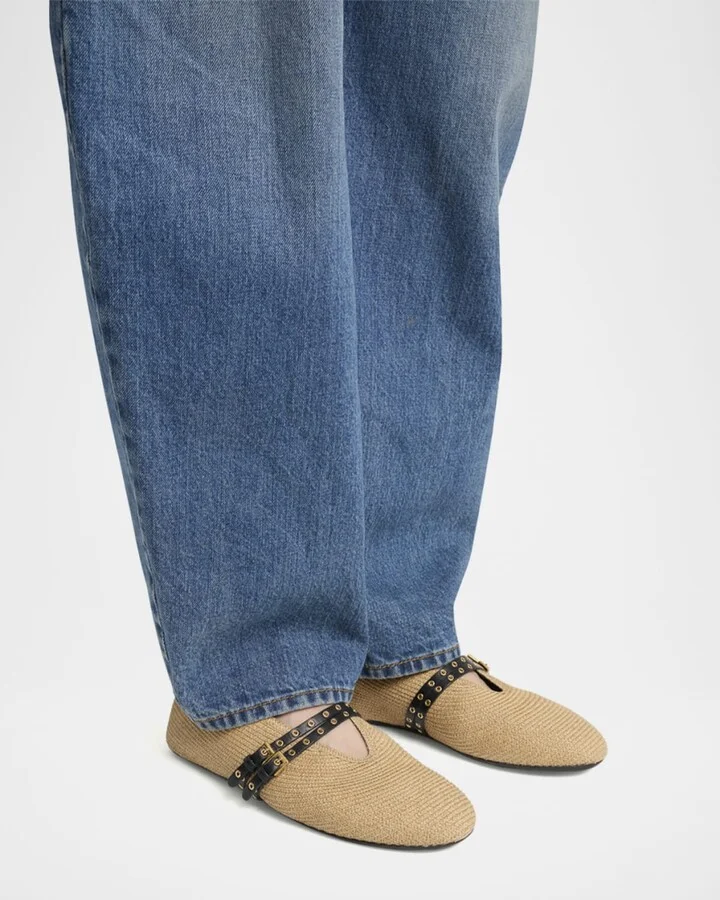 Paper Straw Mary Jane Ballerina Flats - Image 8