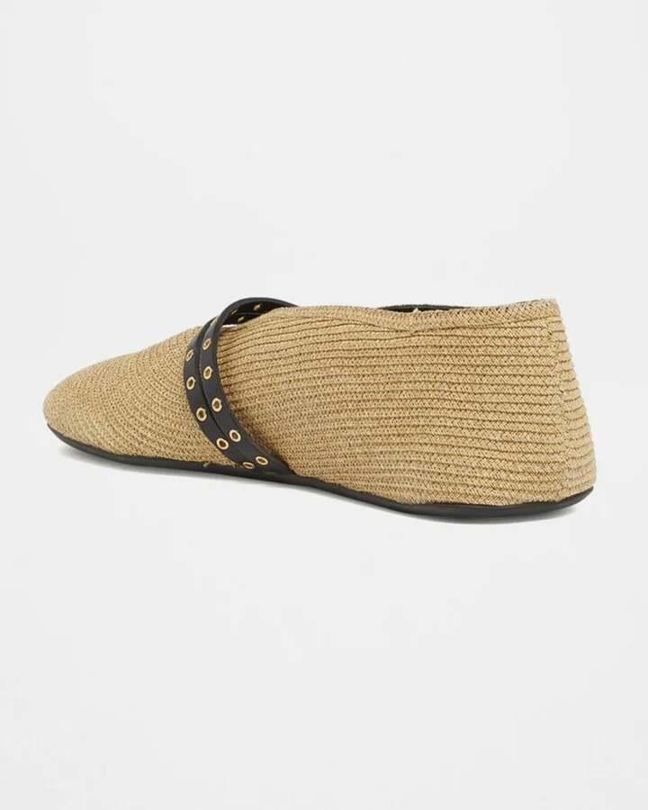 Paper Straw Mary Jane Ballerina Flats - Image 9