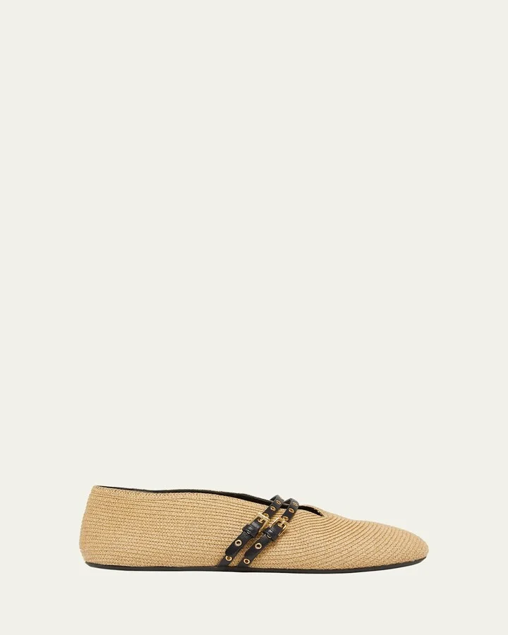Paper Straw Mary Jane Ballerina Flats
