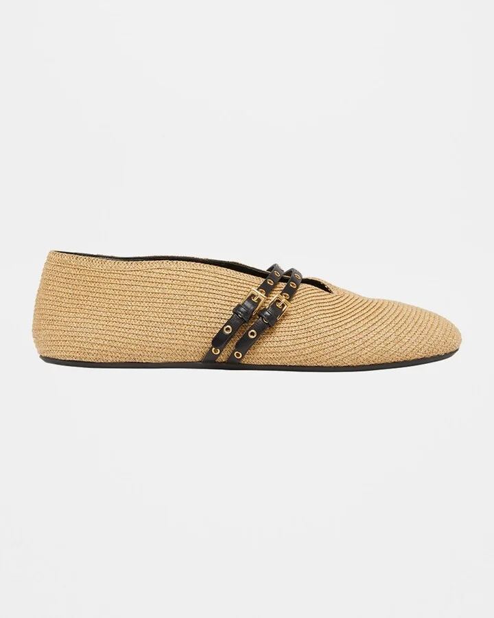 Paper Straw Mary Jane Ballerina Flats