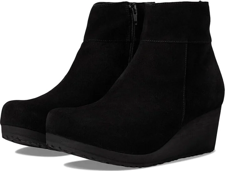 Papillio Bootie Women's US 5-5.5 Black Leather Wedge Heel ZPO2479