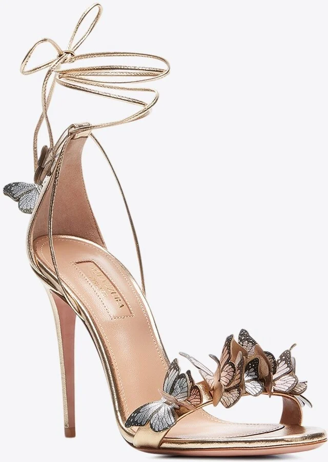 Papillion 105 Butterfly Applique Sandals in Metallic Nappa Leather - Image 2