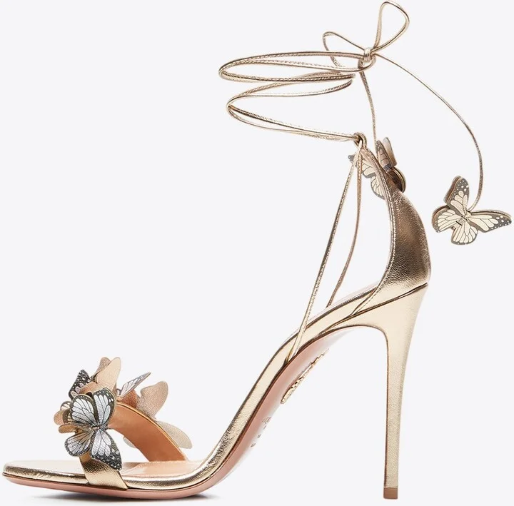 Papillion 105 Butterfly Applique Sandals in Metallic Nappa Leather - Image 3