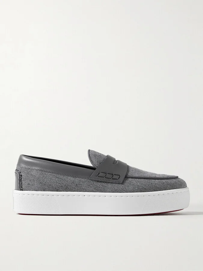 Paqueboat Leather-Trimmed Linen-Canvas Penny Loafers