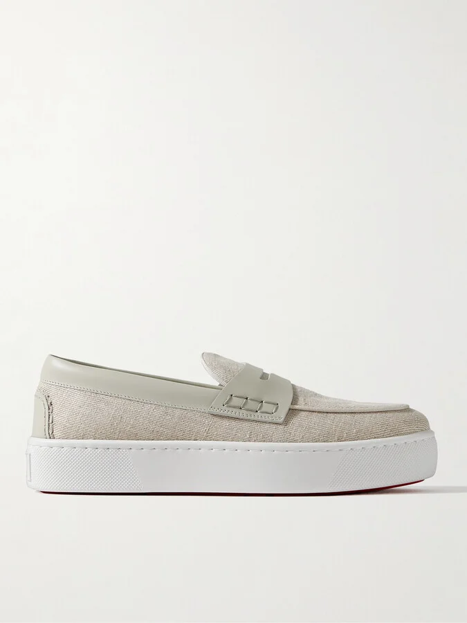 Paqueboat Leather-Trimmed Linen-Canvas Penny Loafers