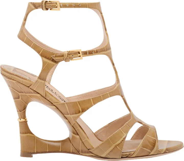 Paradis Cage Sandal In Polished Crocodile Leather