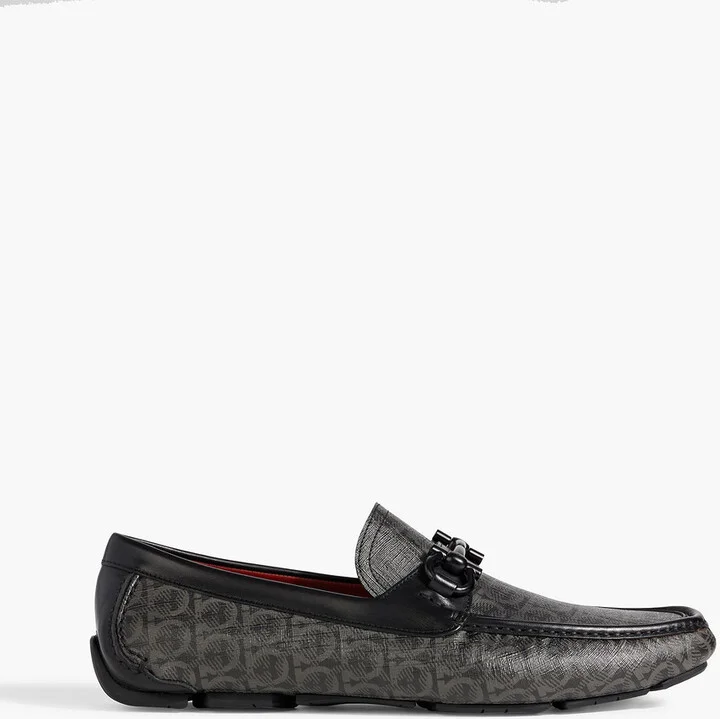 Parigi logo-print textured-leather driving shoes