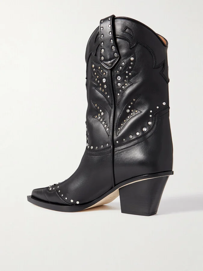 Paris Texas - American Flame Embroidered Embellished Leather Cowboy Boots - Black - Image 3