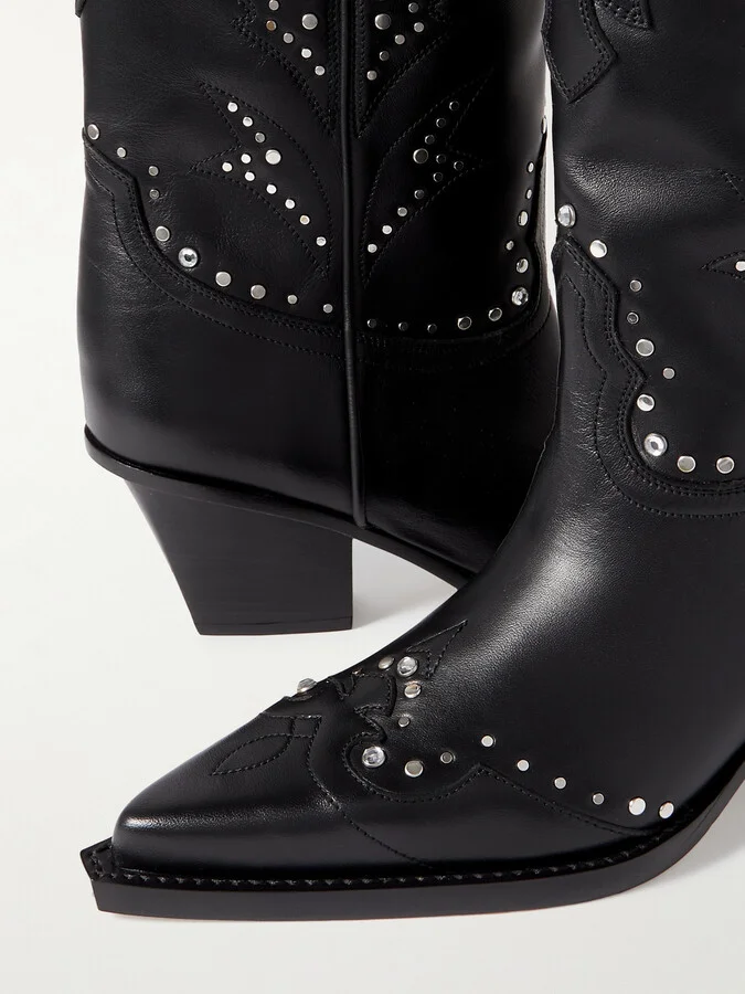 Paris Texas - American Flame Embroidered Embellished Leather Cowboy Boots - Black - Image 4