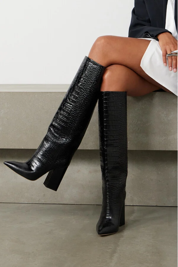 Paris Texas - Anja Croc-effect Leather Knee Boots - Black - Image 2