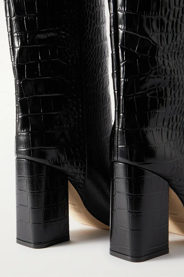 Paris Texas - Anja Croc-effect Leather Knee Boots - Black - Image 4