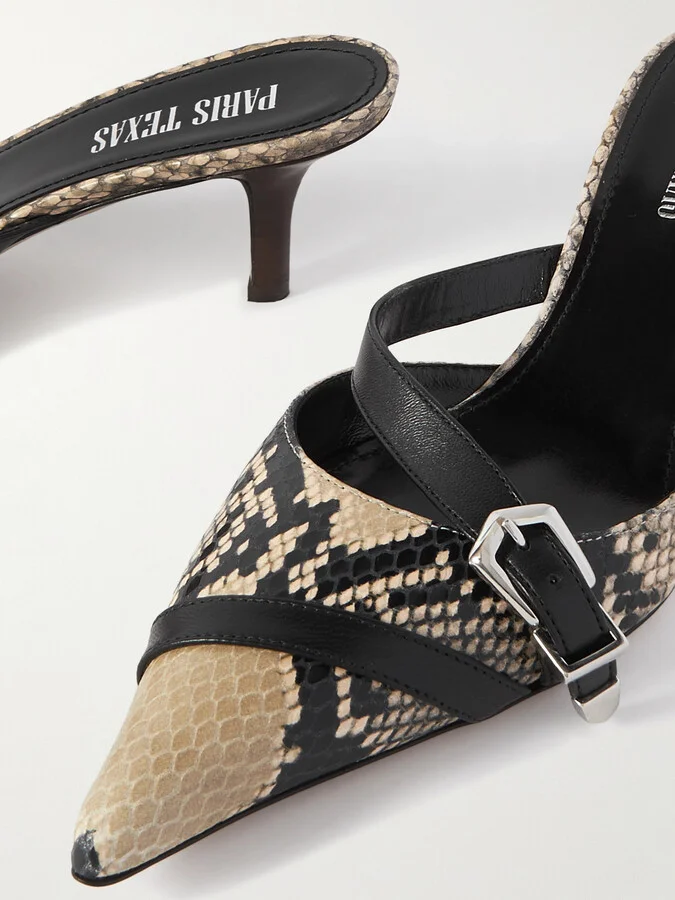 Paris Texas - Ashley Buckled Snake-effect Leather Mules - Animal print - Image 4