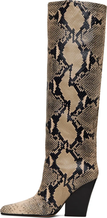 Paris Texas Beige & Black Printed Python Jane Boots - Image 3