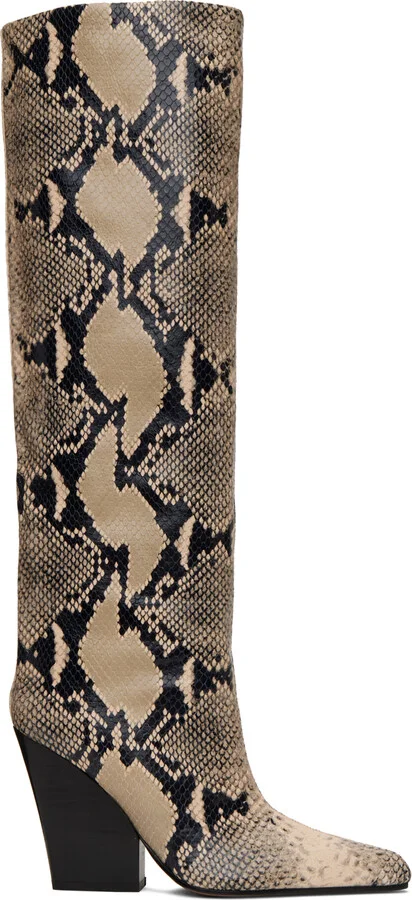 Paris Texas Beige & Black Printed Python Jane Boots