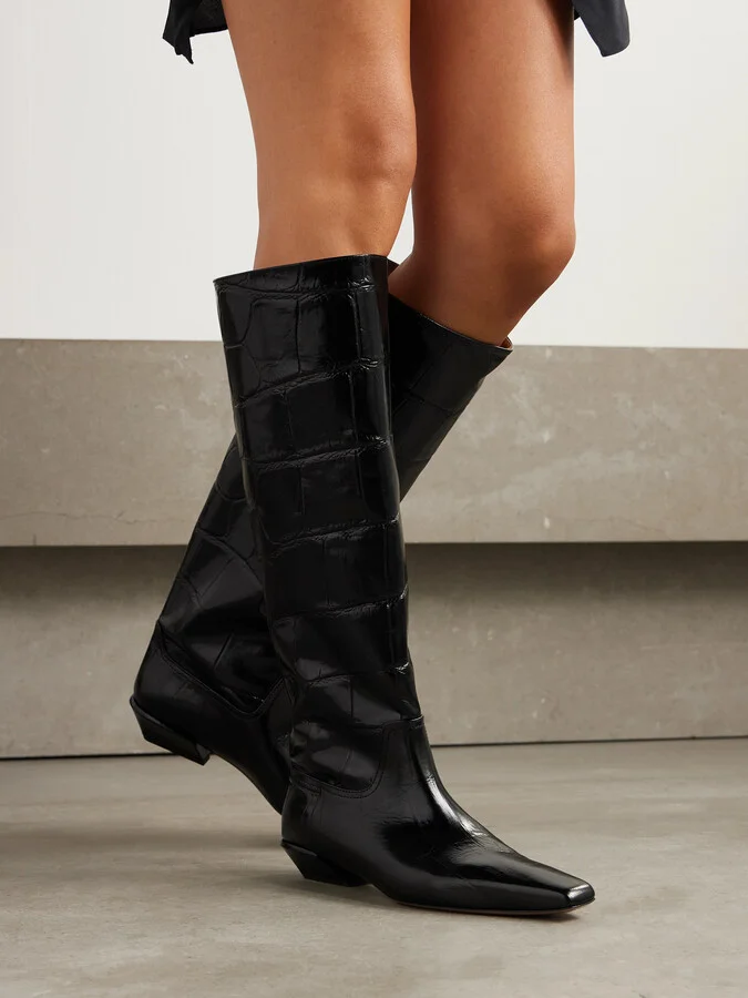 Paris Texas - Bettina Croc-effect Leather Boots - Black - Image 2