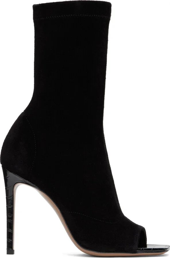 Paris Texas Black Amanda Calf Suede Stretch Ankle Boots