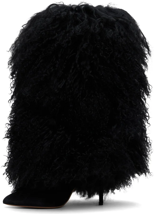 Paris Texas Black Furry Stiletto Midcalf Boots - Image 3