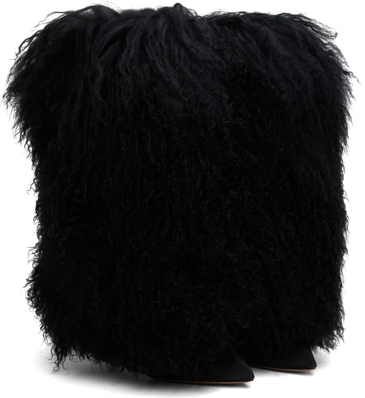 Paris Texas Black Furry Stiletto Midcalf Boots - Image 4
