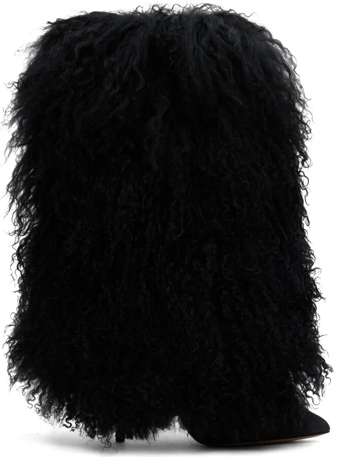 Paris Texas Black Furry Stiletto Midcalf Boots