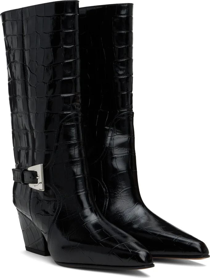 Paris Texas Black Jane Buckle Midcalf 60 Boots - Image 4