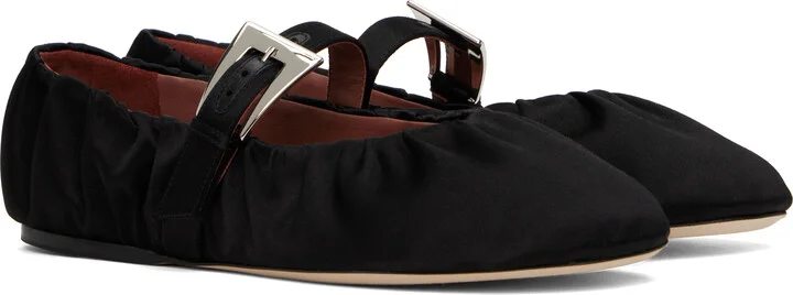 Paris Texas Black Sveva Plisse Buckle Ballerina Flats - Image 4
