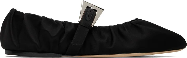 Paris Texas Black Sveva Plisse Buckle Ballerina Flats