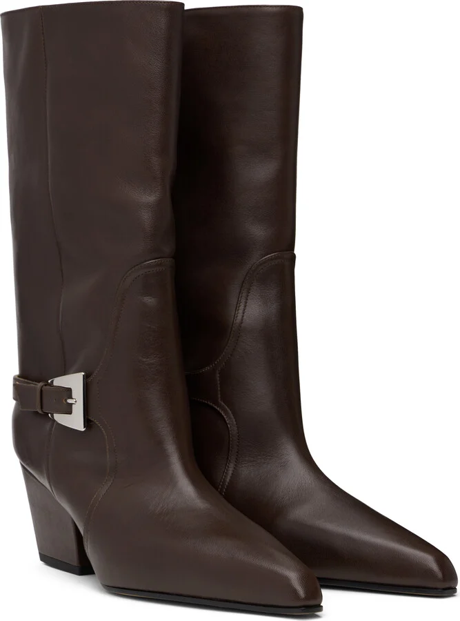 Paris Texas Brown Jane Buckle Midcalf 60 Boots - Image 4