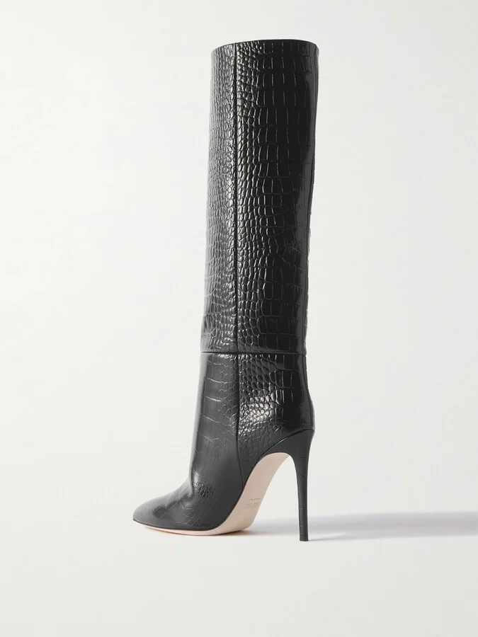 Paris Texas - Croc-effect Leather Knee Boots - Black - Image 3