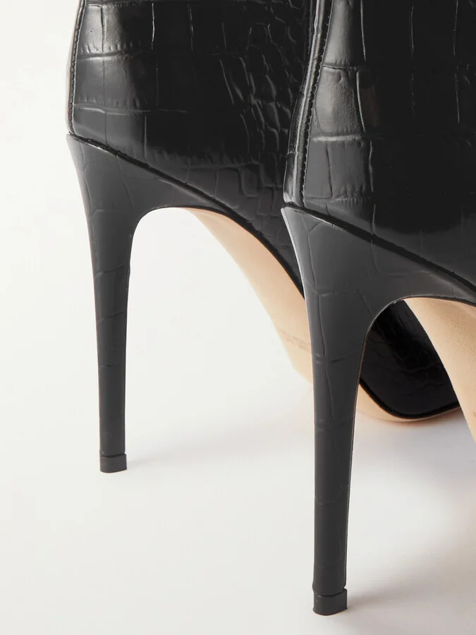 Paris Texas - Croc-effect Leather Knee Boots - Black - Image 4