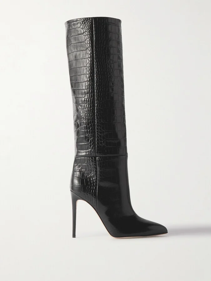 Paris Texas - Croc-effect Leather Knee Boots - Black