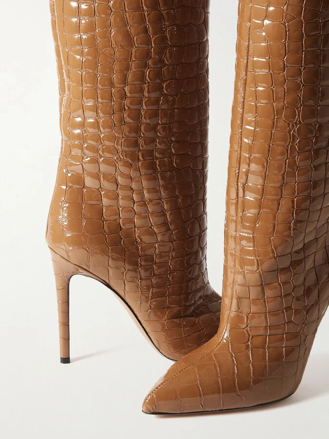 Paris Texas - Croc-effect Leather Knee Boots - Brown - Image 4