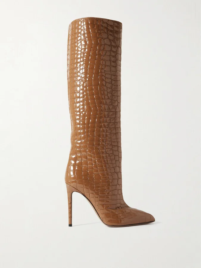 Paris Texas - Croc-effect Leather Knee Boots - Brown