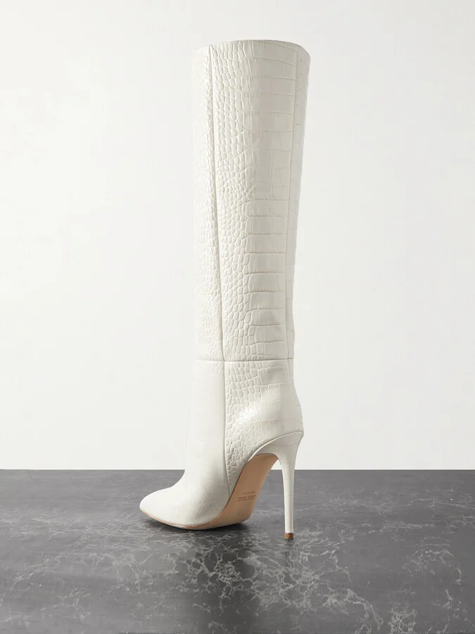 Paris Texas - Croc-effect Leather Knee Boots - Off-white - Image 3