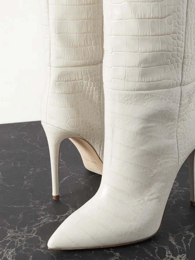 Paris Texas - Croc-effect Leather Knee Boots - Off-white - Image 4