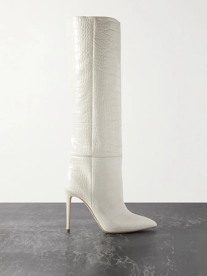 Paris Texas - Croc-effect Leather Knee Boots - Off-white