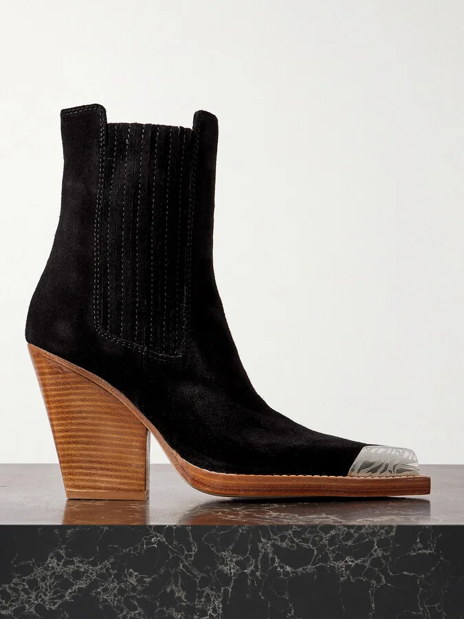 Paris Texas - Dallas Embellished Suede Ankle Boots - Black