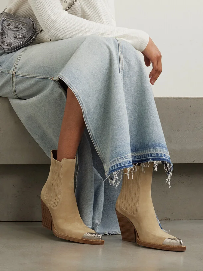 Paris Texas - Dallas Embellished Suede Ankle Boots - Neutrals - Image 2