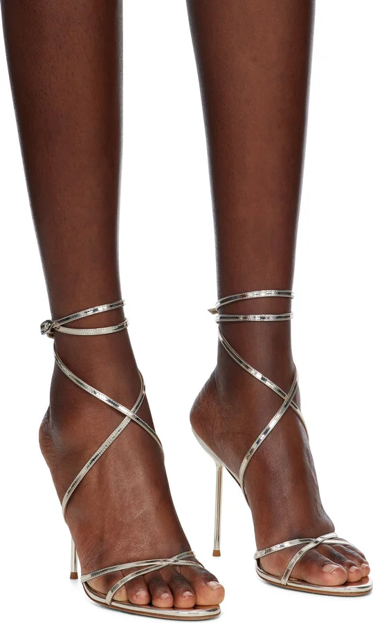 Paris Texas Gold Liz Lace Up Heeled Sandals - Image 4