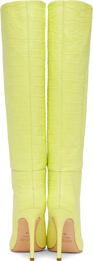 Paris Texas Green Croc-Effect Tall Boots - Image 2