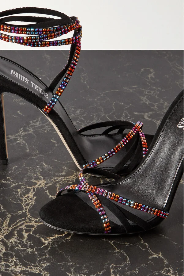 Paris Texas - Holly Nicole Crystal-embellished Suede Sandals - Black - Image 4