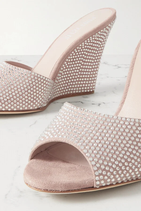 Paris Texas - Holly Wanda Crystal-embellished Suede Wedge Mules - Neutrals - Image 4