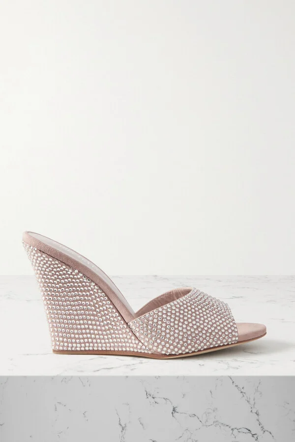 Paris Texas - Holly Wanda Crystal-embellished Suede Wedge Mules - Neutrals