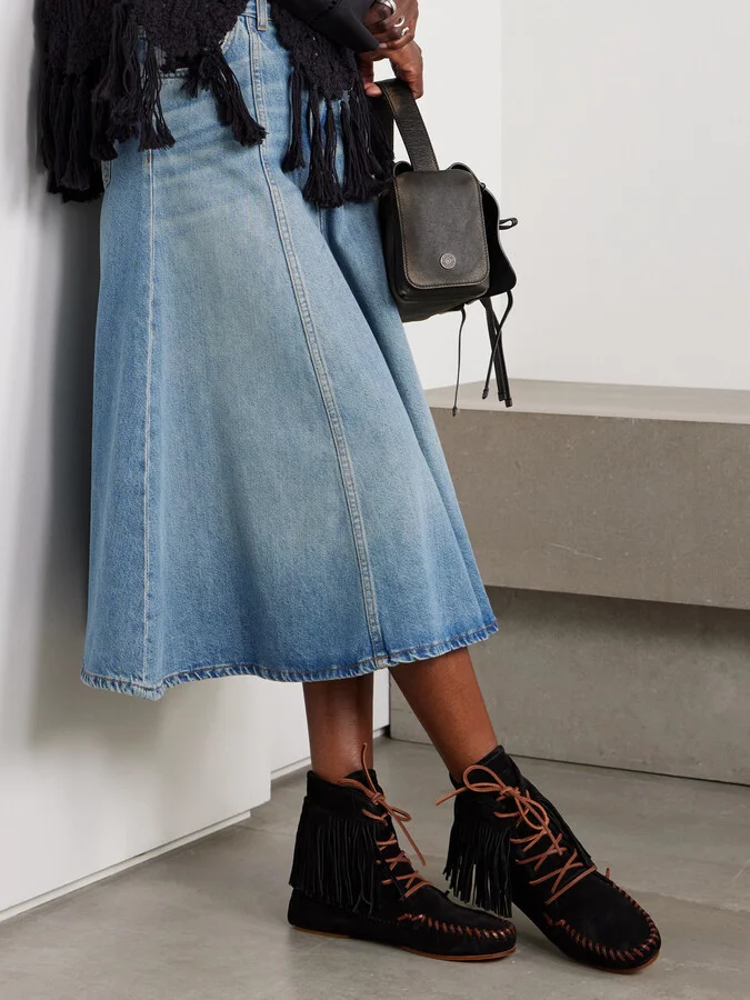 Paris Texas - Indiana Fringed Suede Ankle Boots - Black - Image 2