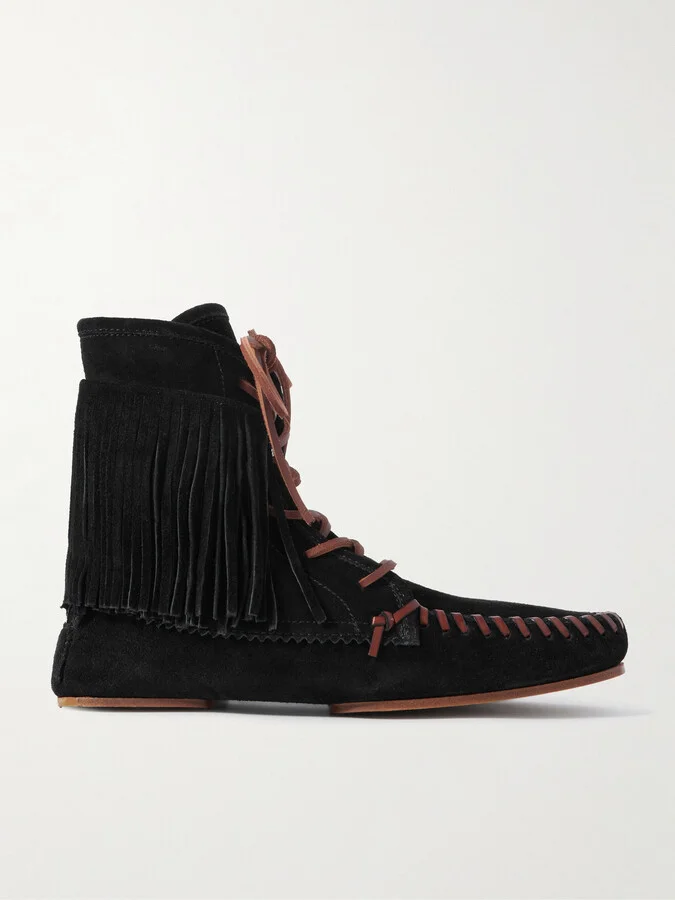 Paris Texas - Indiana Fringed Suede Ankle Boots - Black