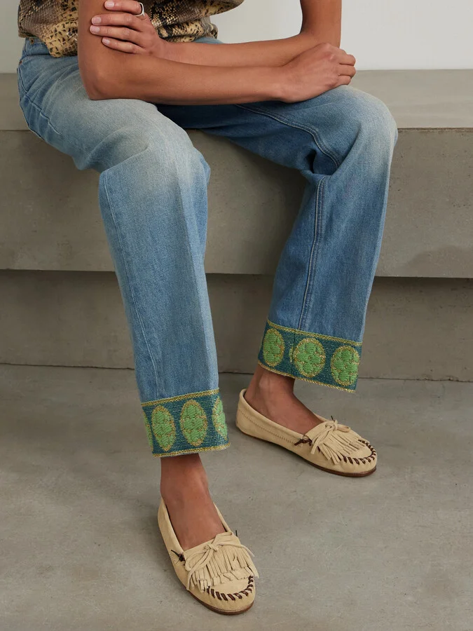 Paris Texas - Indiana Fringed Suede Loafers - Ecru - Image 2