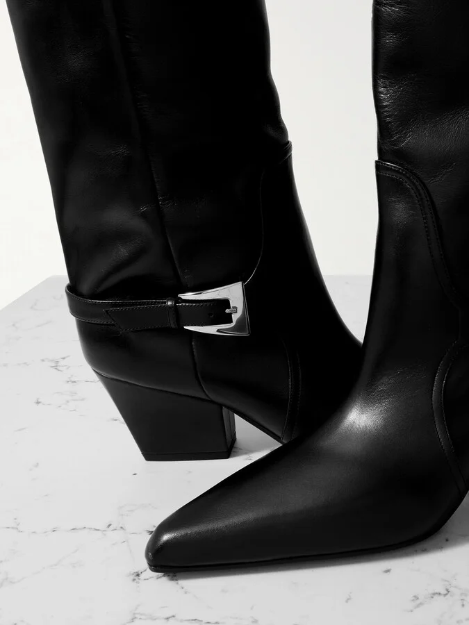 Paris Texas - Jane Buckled Leather Knee Boots - Black - Image 4