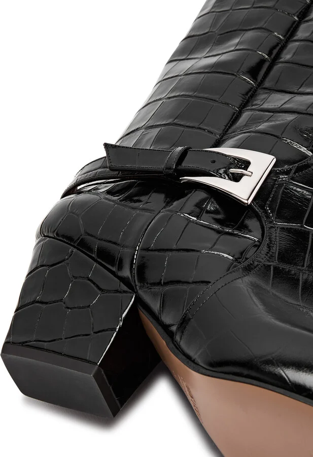 Paris Texas Jane Crocodile Effect Leather Mid-calf Boots - Image 4