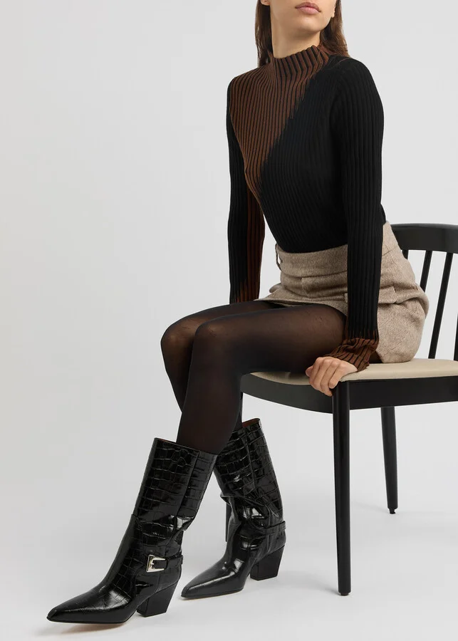 Paris Texas Jane Crocodile Effect Leather Mid-calf Boots - Image 5