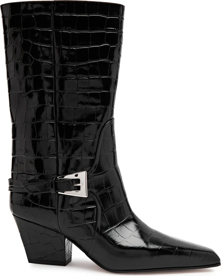 Paris Texas Jane Crocodile Effect Leather Mid-calf Boots